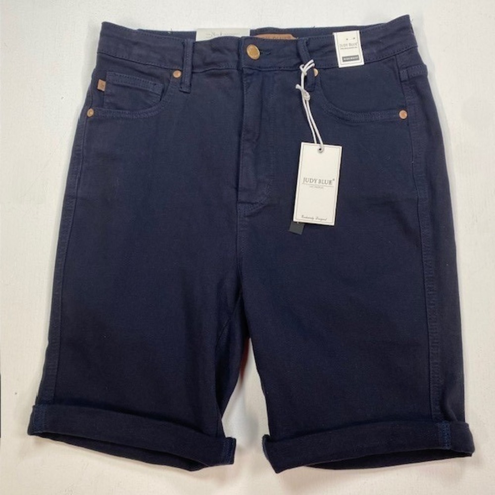 Judy Blue High Waist Tummy Control Navy Denim Shorts JB150270 C-CO Womens L NEW